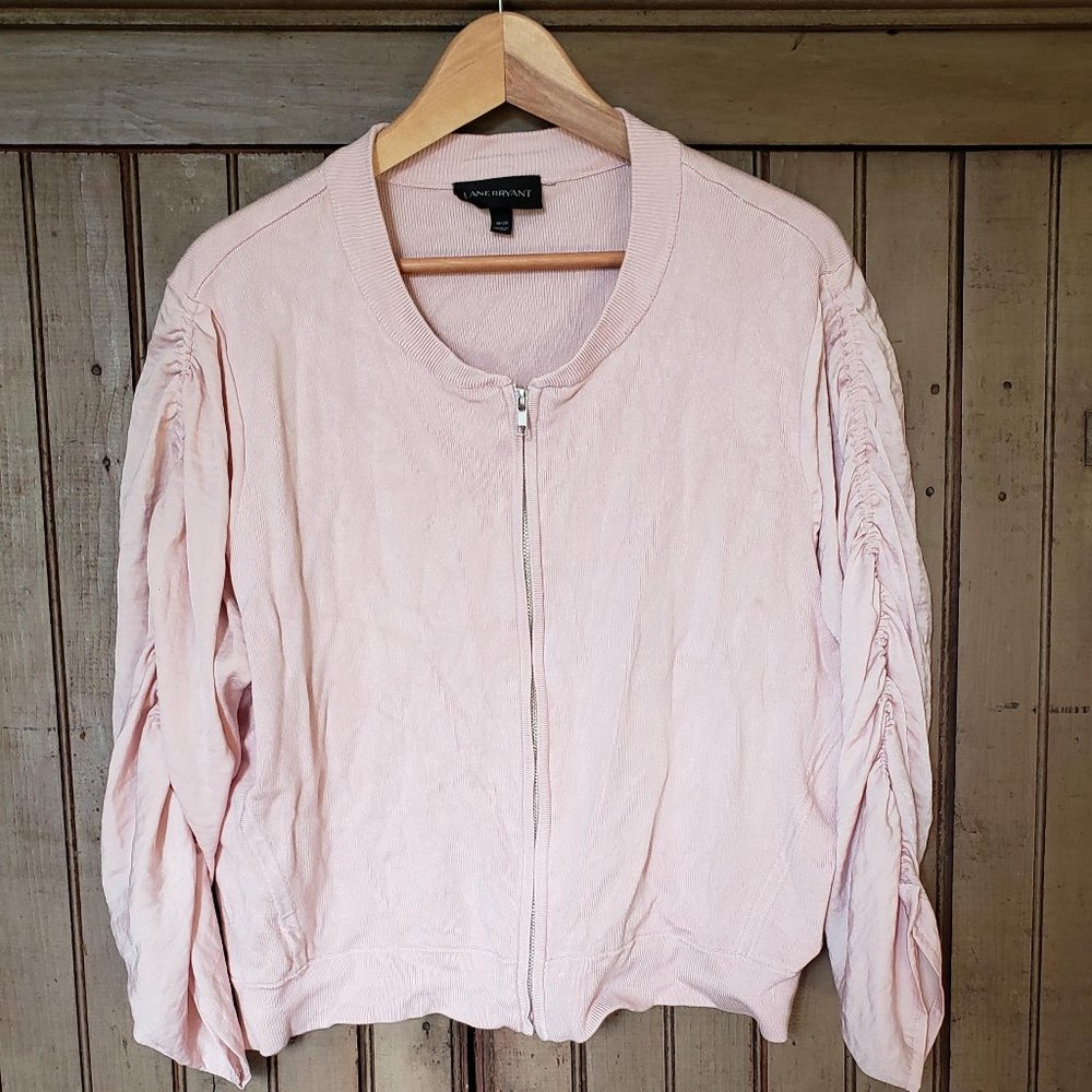 Lane Bryant Pink Sweater Jacket with Satin Sleeves, 18/20